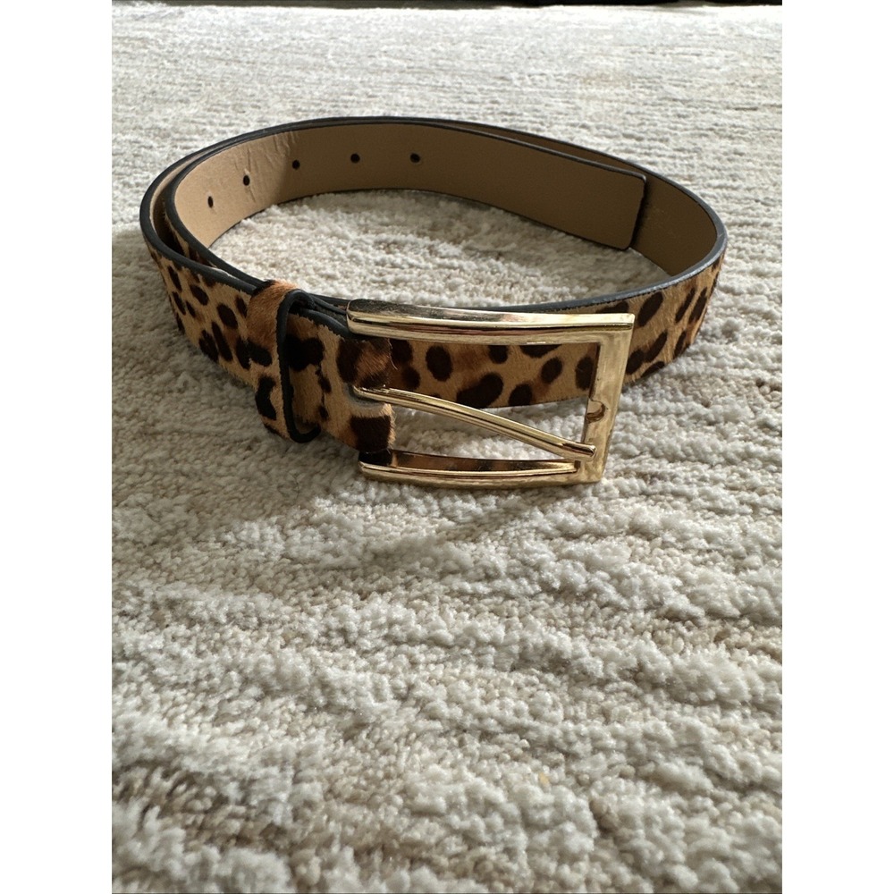 Express Belt Women Brown/Gold Sz XS(P)Leopard Calf Hair Leather Animal Print NWT